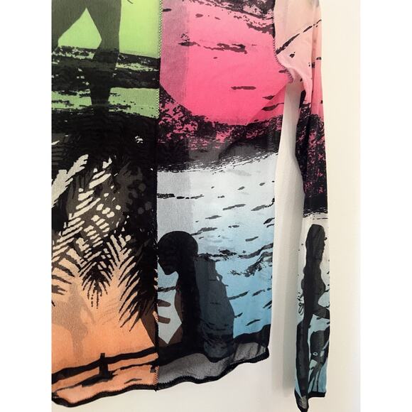 RARE Vtg Jean Paul Gaultier Soleil Y2K Sheer Mesh Long Sleeve Top Shirt M Surf - Picture 6 of 6